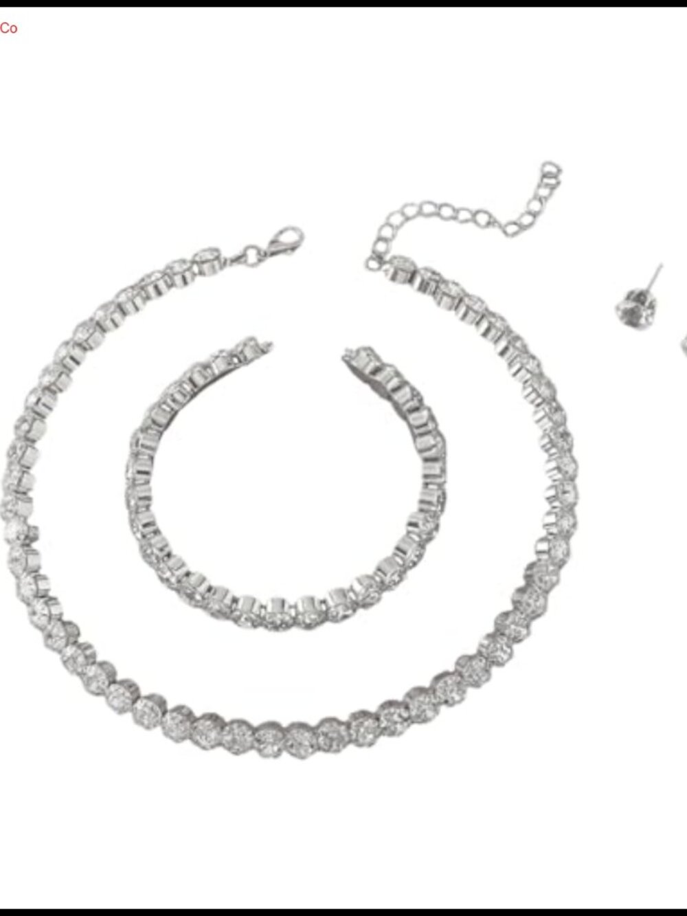 Rhinestone Cubic Zirconia Necklace Earrings Bracelet Set Dainty Bridal Jewelry